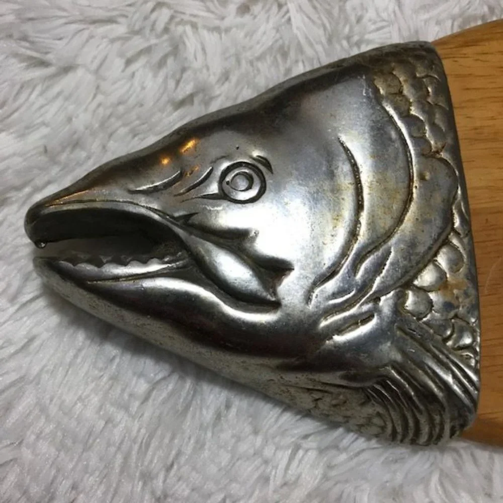 Vintage Rustic Genuine Wood Metal Fish Cutting Board Serving Tray